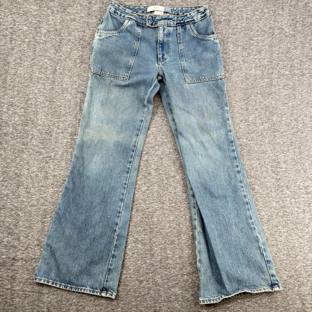 Vintage Y2K Gap Tab Front Flare Jeans Womens 4 Ankle Light Wash Utility Pocket
